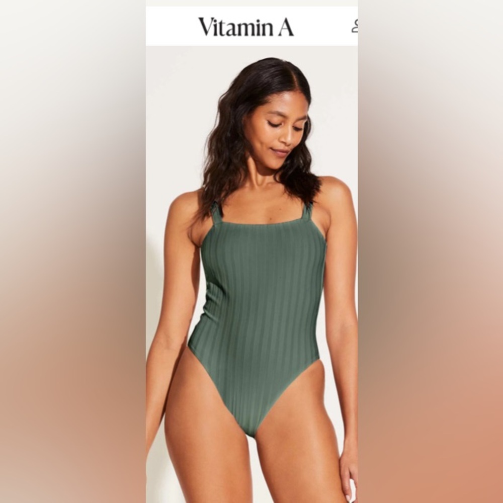 NWT!!! Vitamin A Leah Square Neck One Piece - Aloe Green SuperRib, SMALL